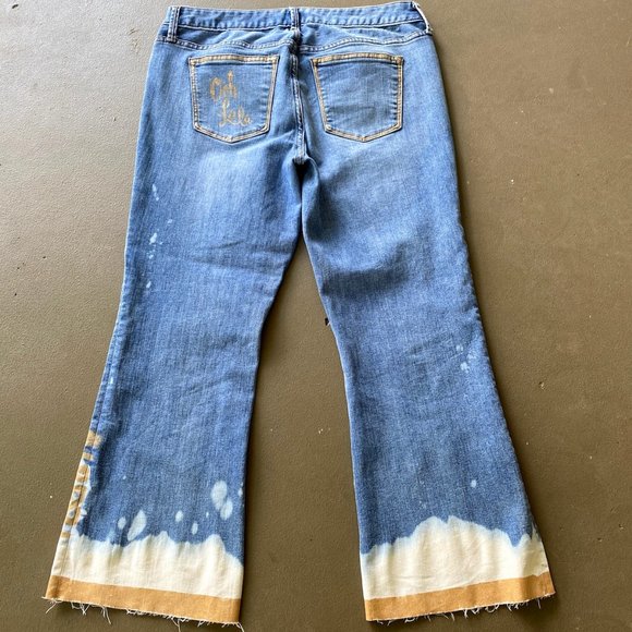 Bohemian Upcycled Artisan Jeans Handpainted Aztec Distressed Denim - Picture 11 of 17